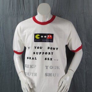 Vintage Graphic T-shirt - Super Freak Pac Man Iron Graphics - Men's Large
